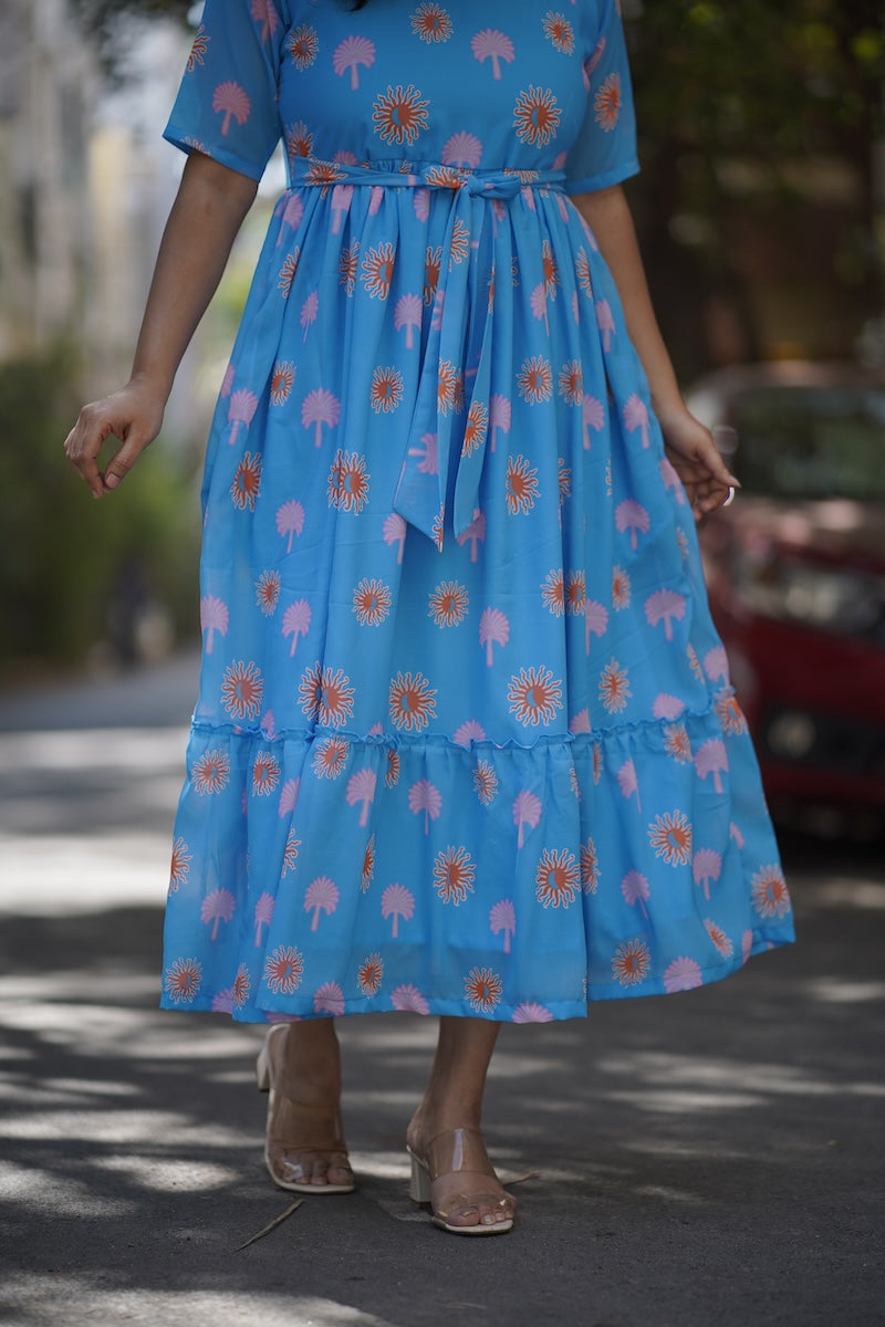 classic blue georgette dress