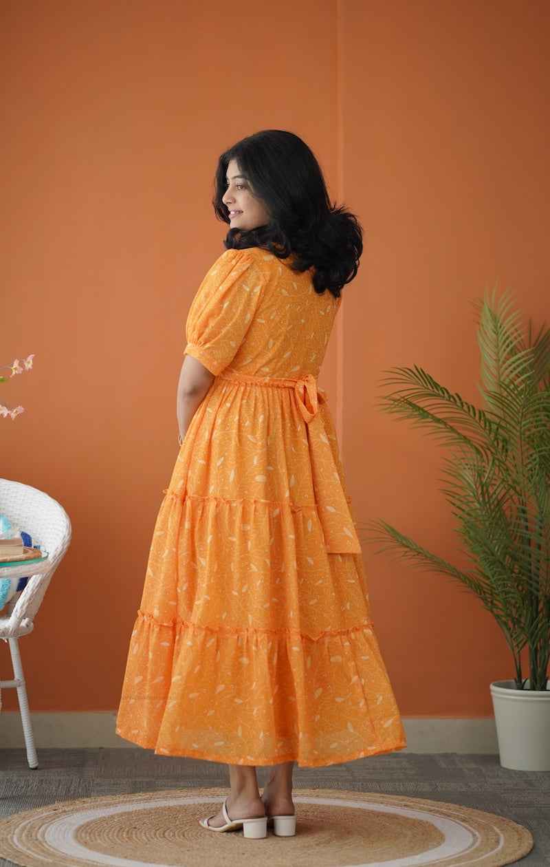 sol gold tier georgette dress