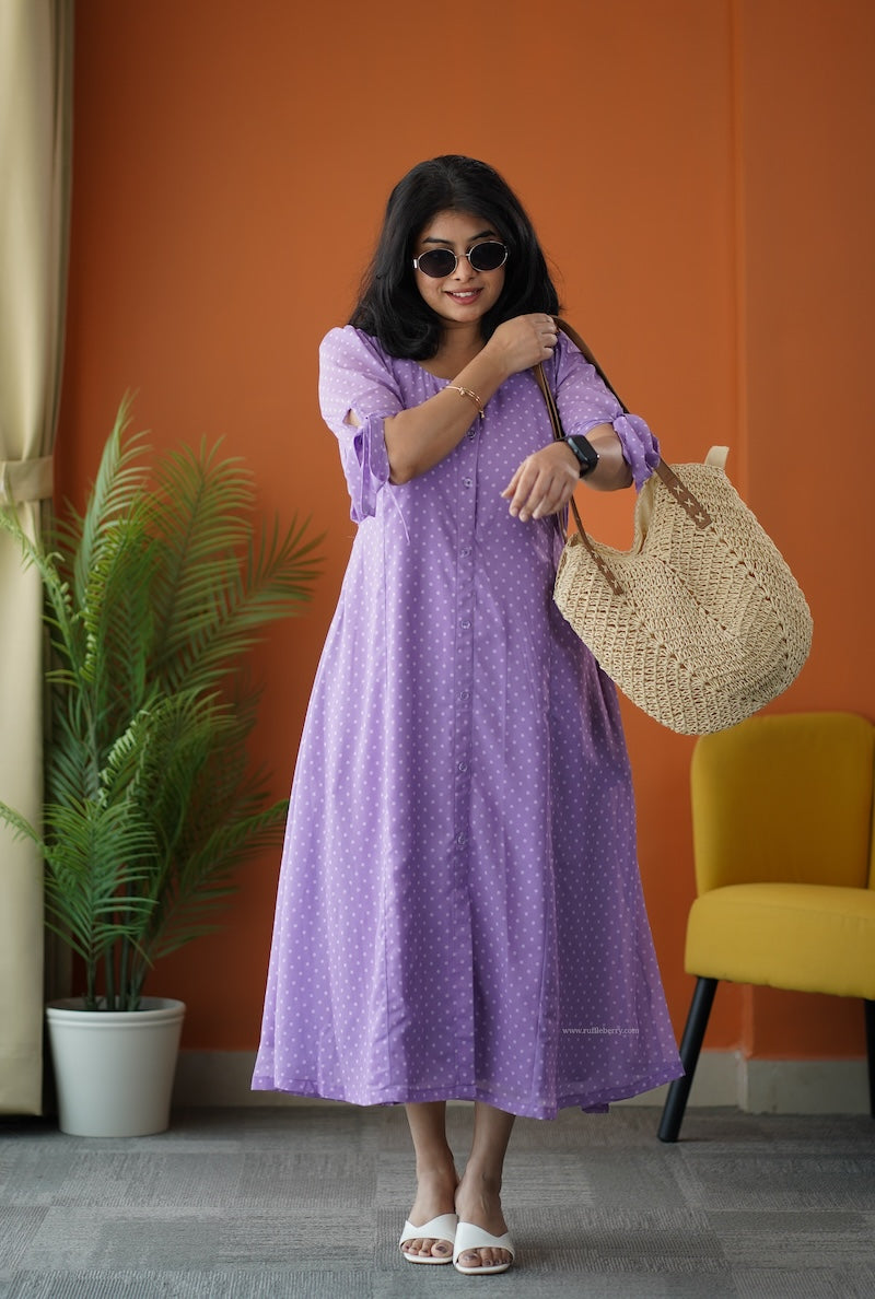 sunburst lilac polka a-line georgette dress