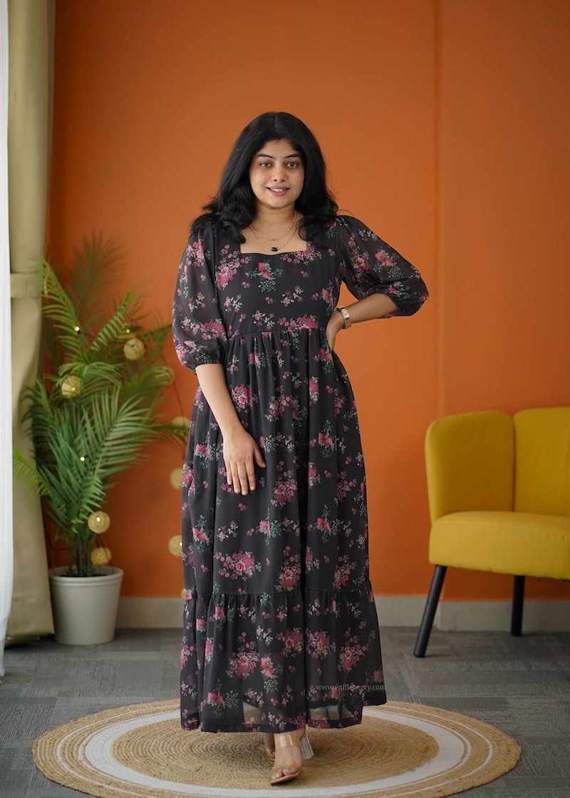 elsa charcoal georgette tier dress