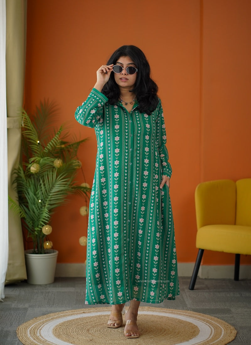 elsa green shirt georgette dress