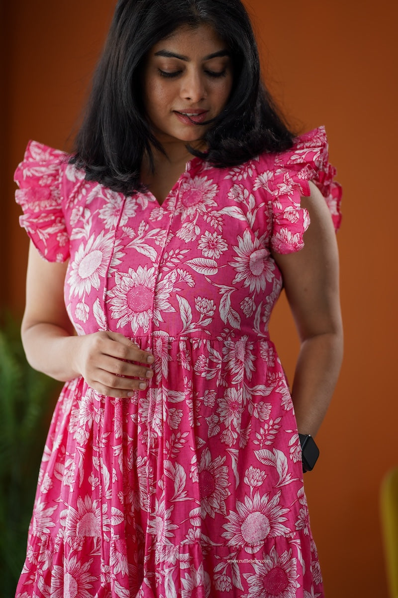 sumlove pink cotton tier dress
