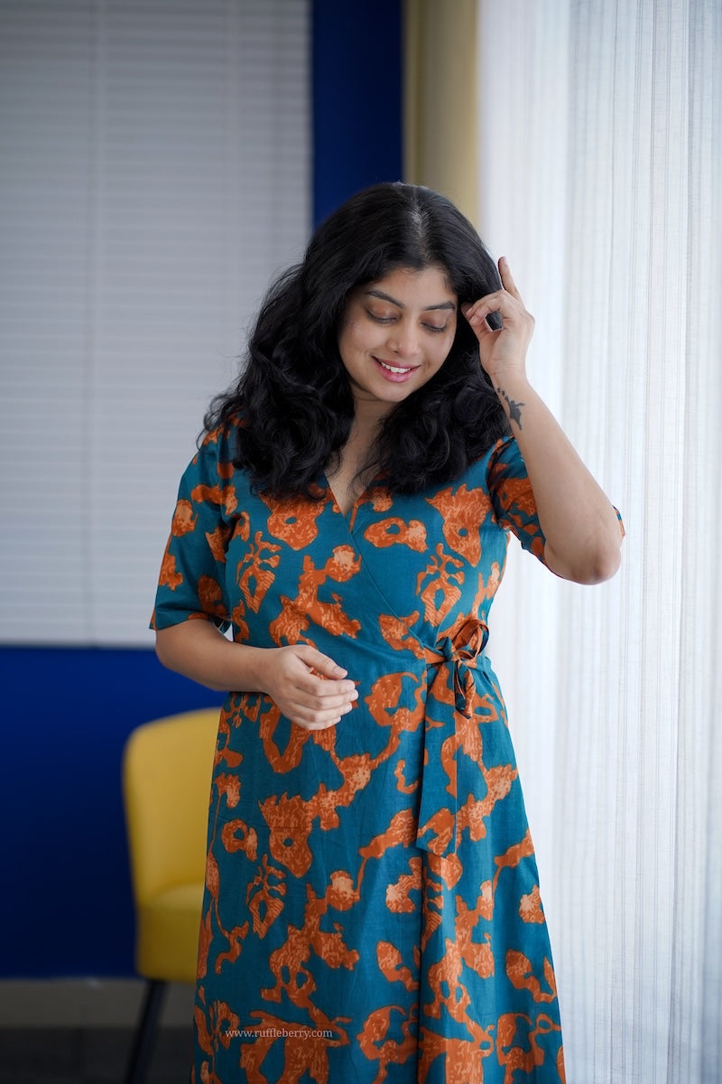 matcha cotton wrap dress