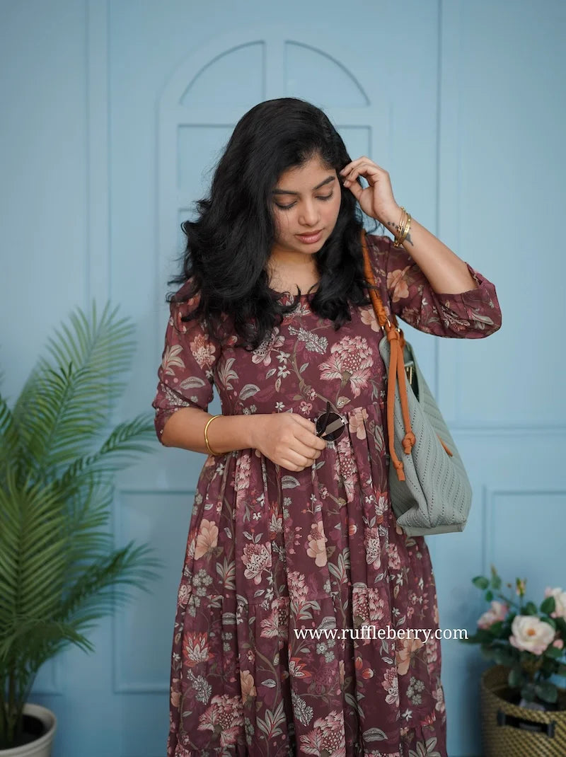 kyra brown georgette tier dress