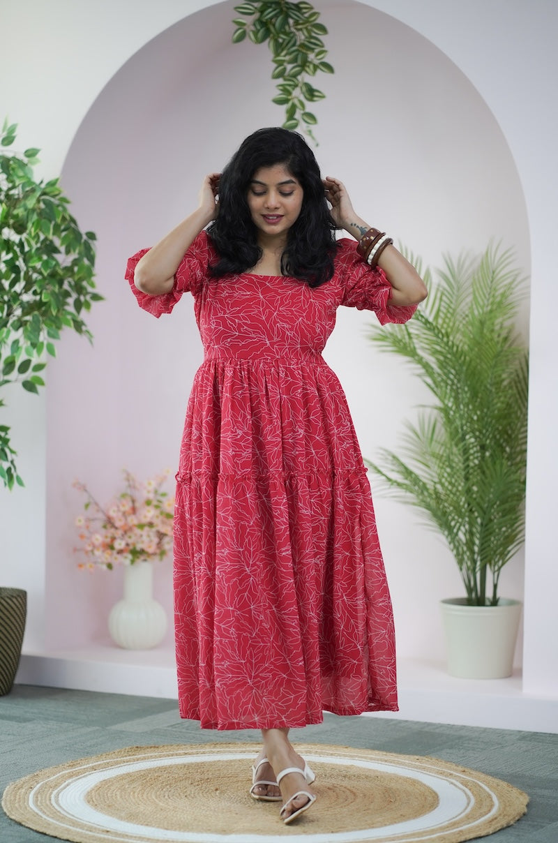 arina tomatored georgette dress