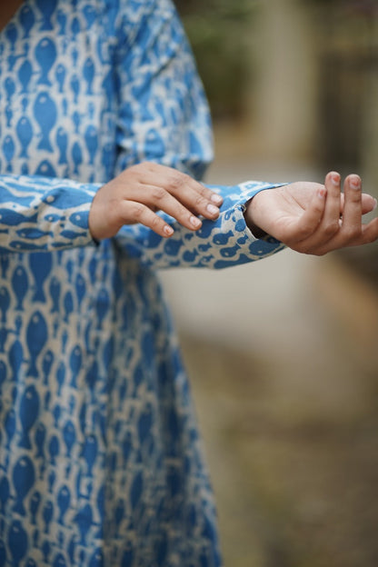 Diya Blue Full Sleeved Aline Cotton Co-ord