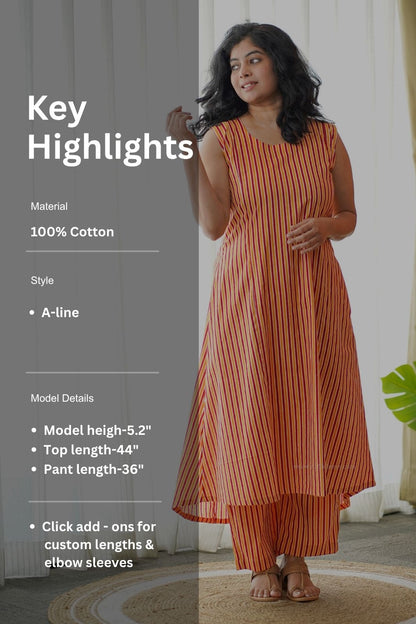 Ammayi Orange stripes co-ord set