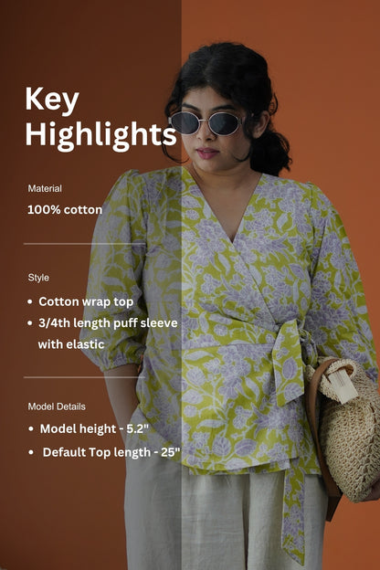 Green Cotton Wrap Top