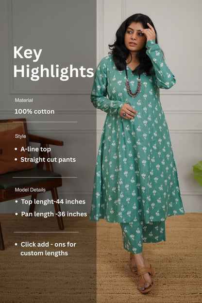 Kanmani Green Cotton Co-ord Set