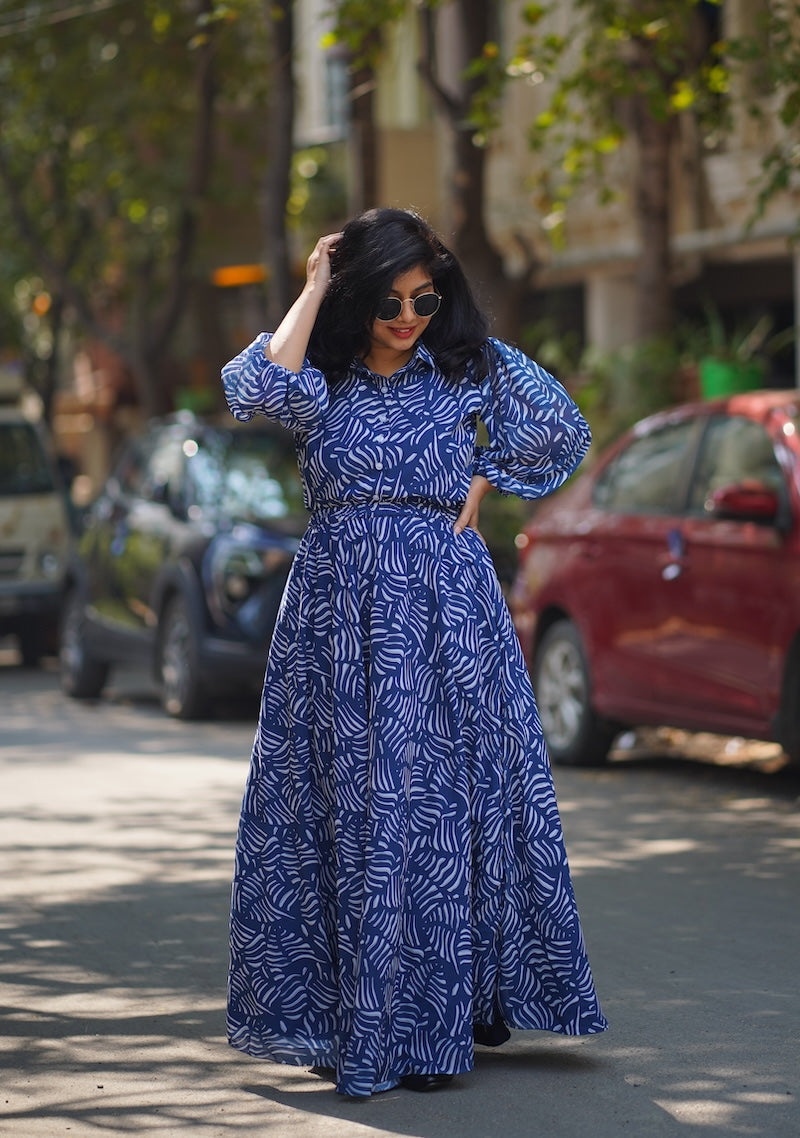 blue georgette skirt dress