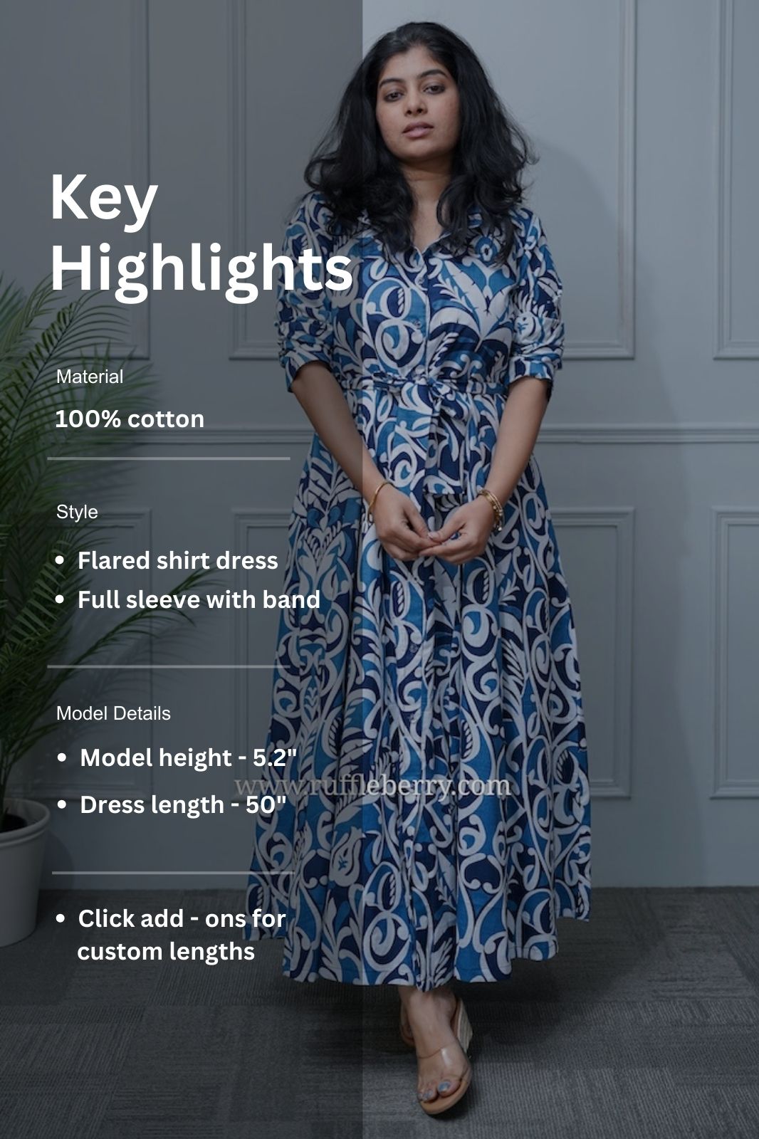 arden indigo cotton flared shirt dress