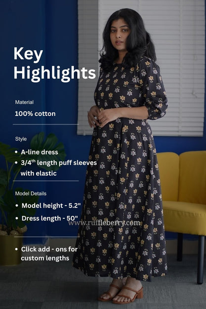 Lena Black Cotton Fit & Flare Dress