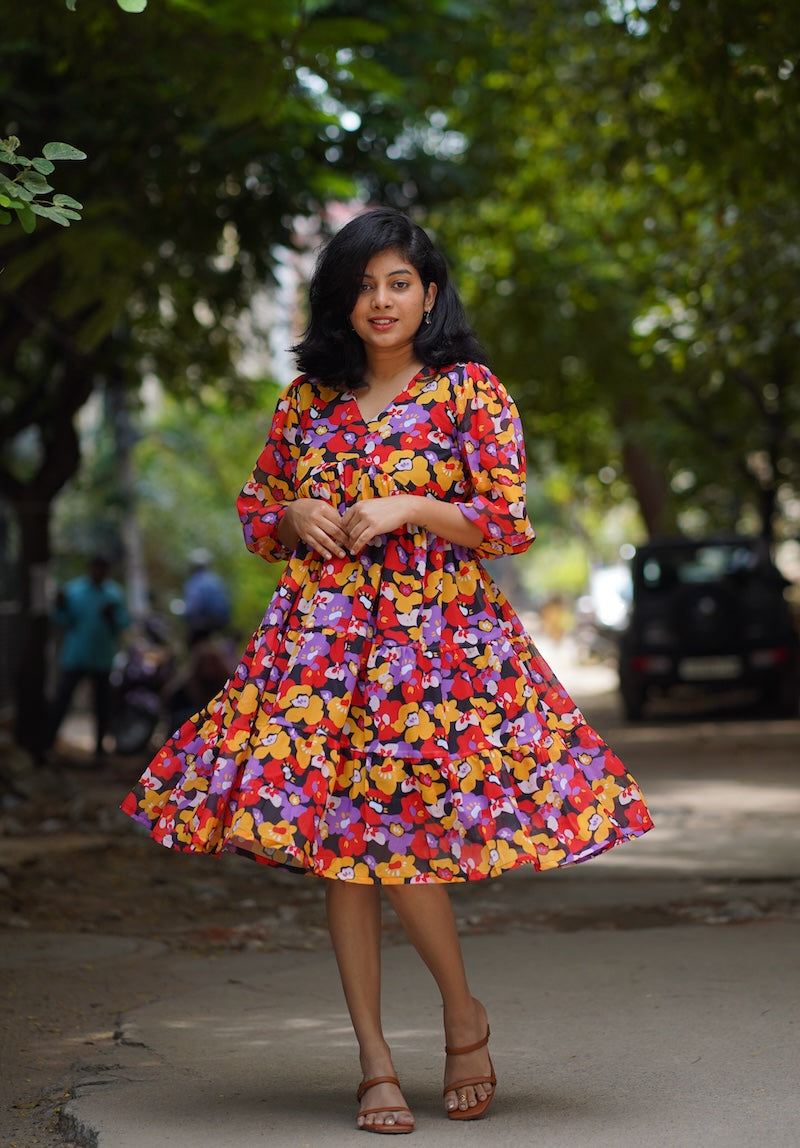 maple floral georgette dress