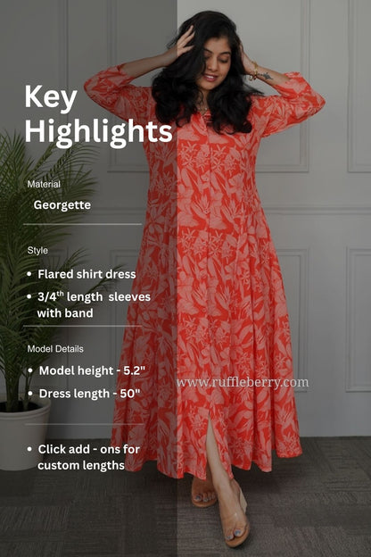 Lolita Orange Georgette Flared Shirt Dress