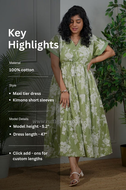 J-POP Green Cotton Tier Dress