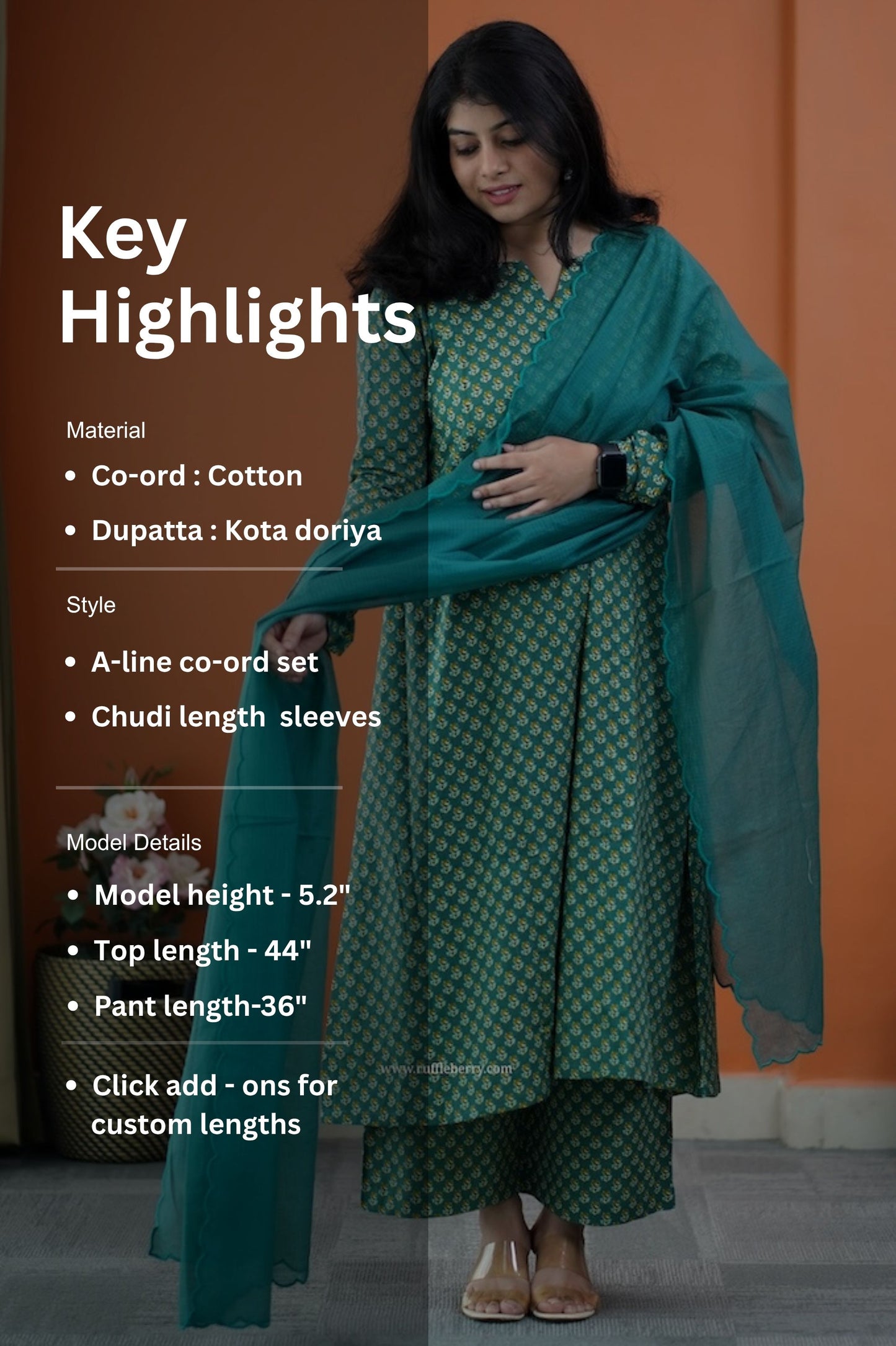nyra leaf green 3-piece cotton co-ord set