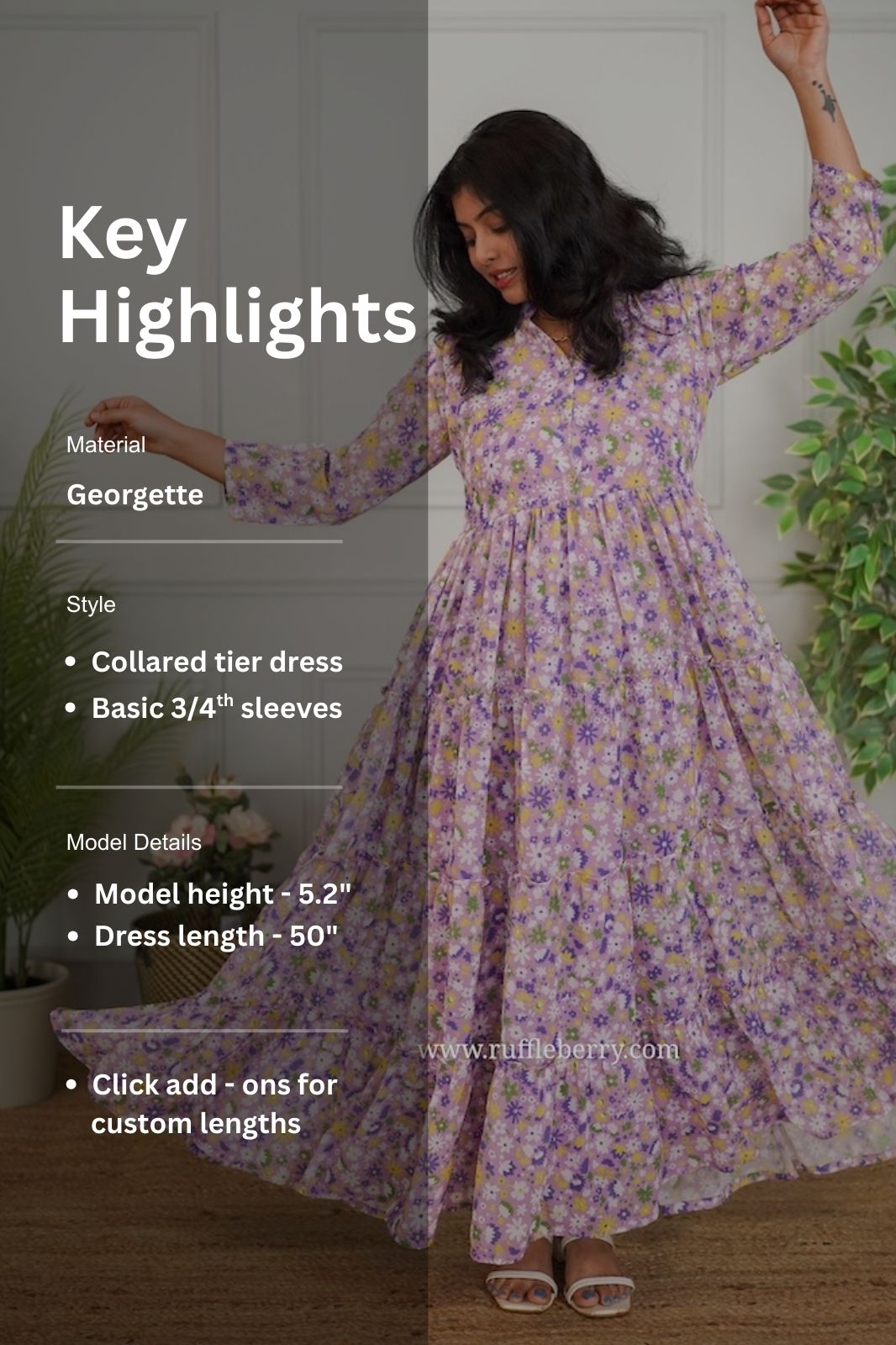 jasbi lavender georgette tier dress