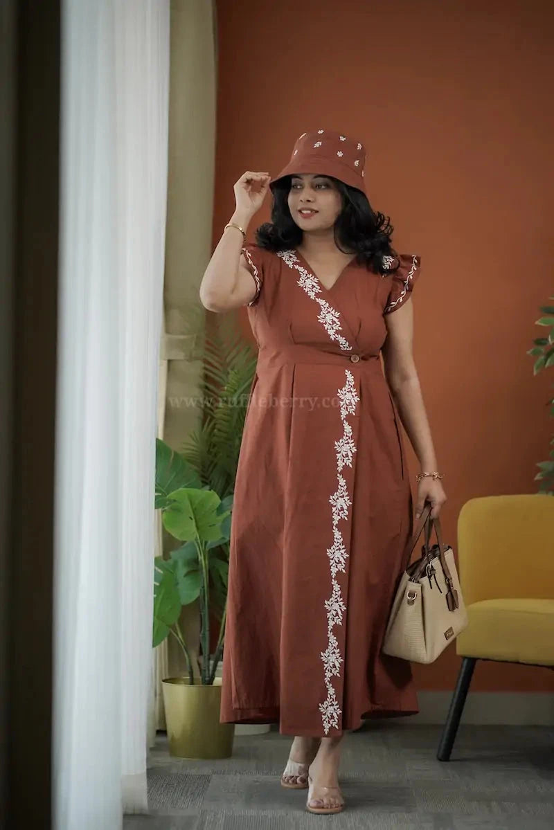 sara cotton embroidered wrap dress