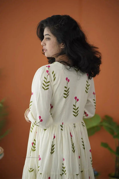 BarB White Pink Floral Cotton Dress