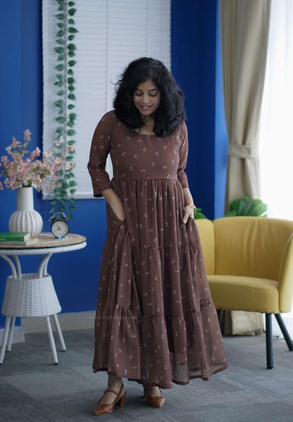 Rose Brown Floral Georgette Dress