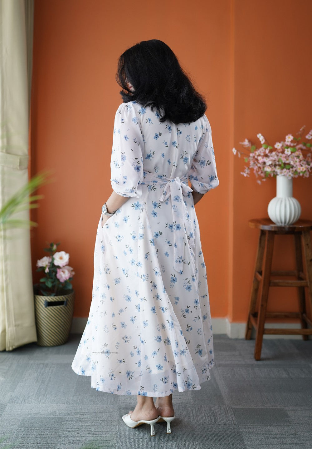 junaluv white georgette a-line dress