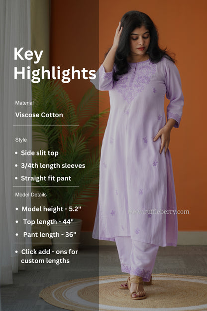 Lilac Petals Embroidered Cotton Co-ord set