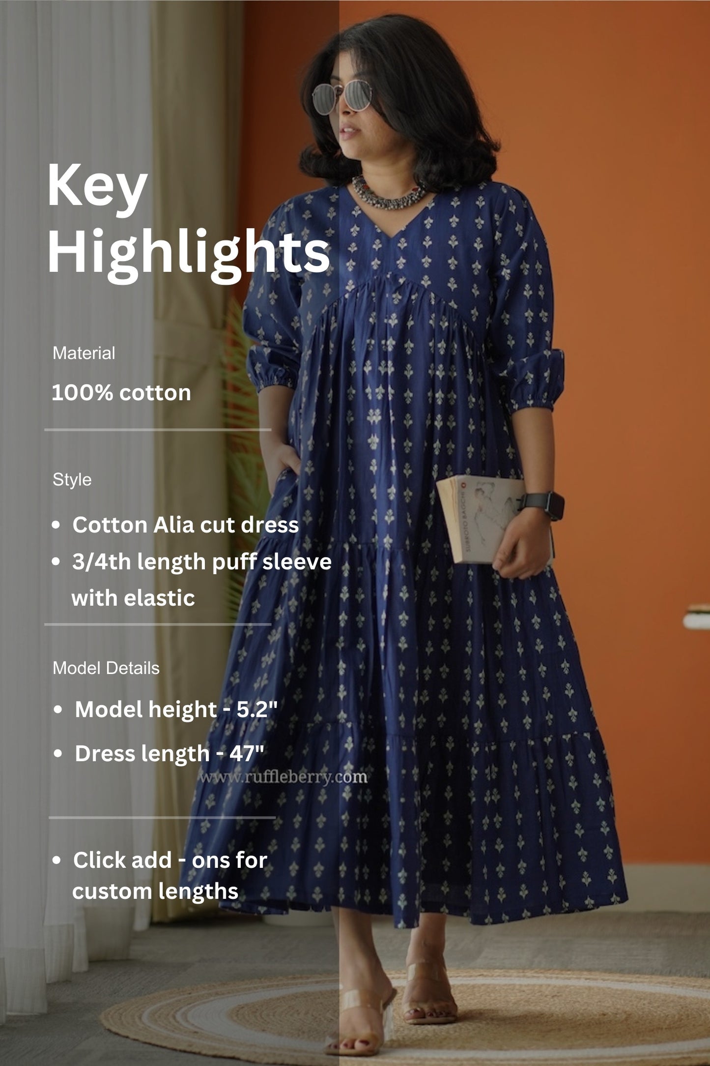 sunshine indigo cotton alia cut dress