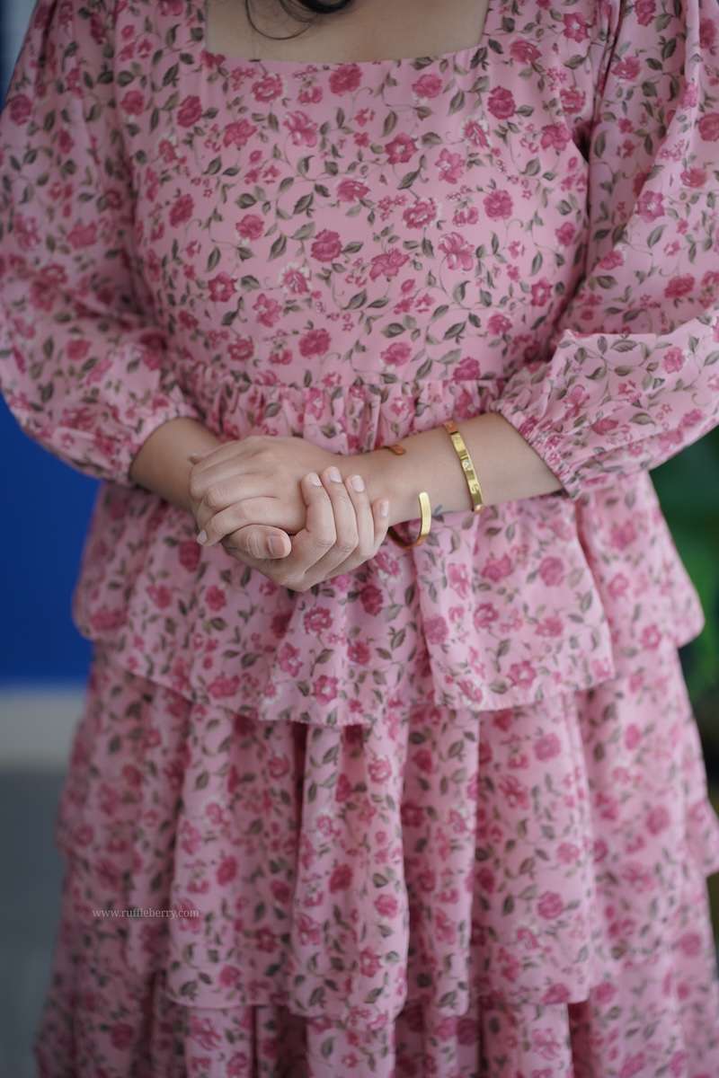 Rose Pink Georgette Layered Dress