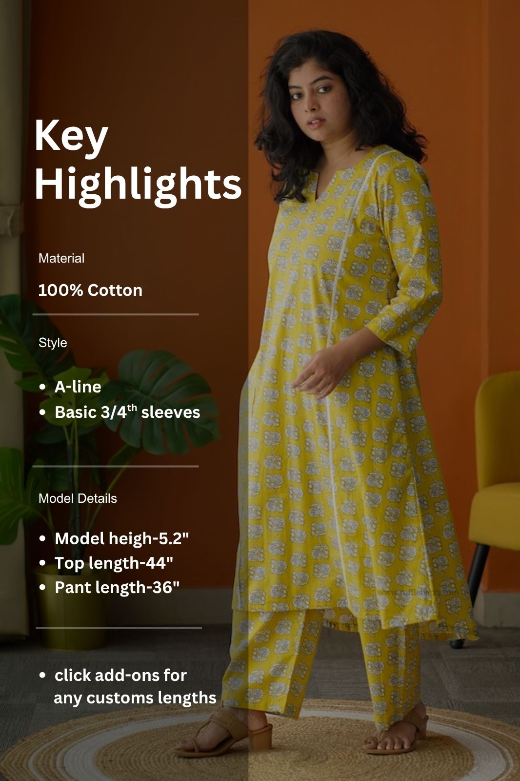 ammayi yellow motif a-line co-ord set