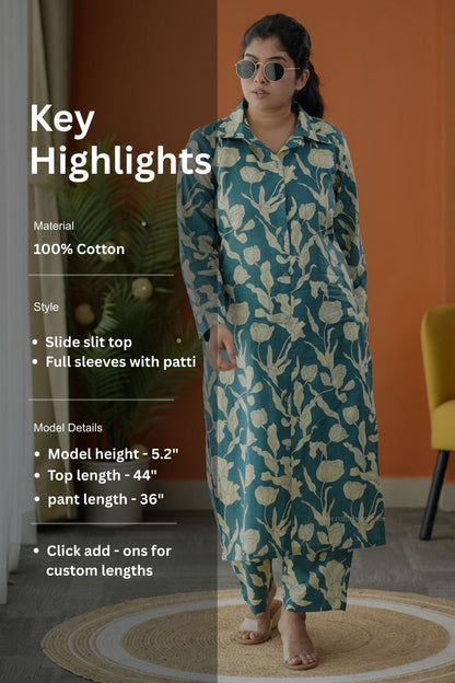 Sapna Teal Blue Cotton Co-ord Set