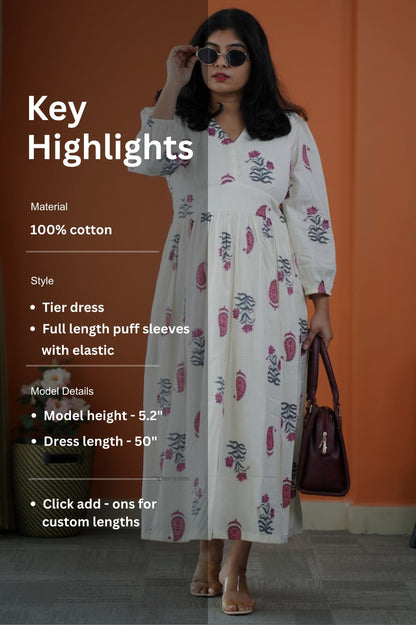 Saavan White Cotton Tier Dress
