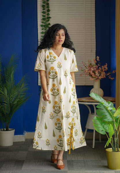Augusta White Floral Aline Cotton Dress