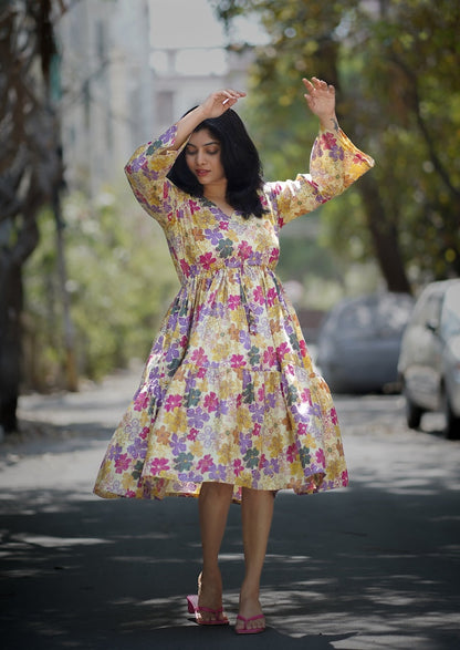 Ishani Floral Cotton Tier Dress