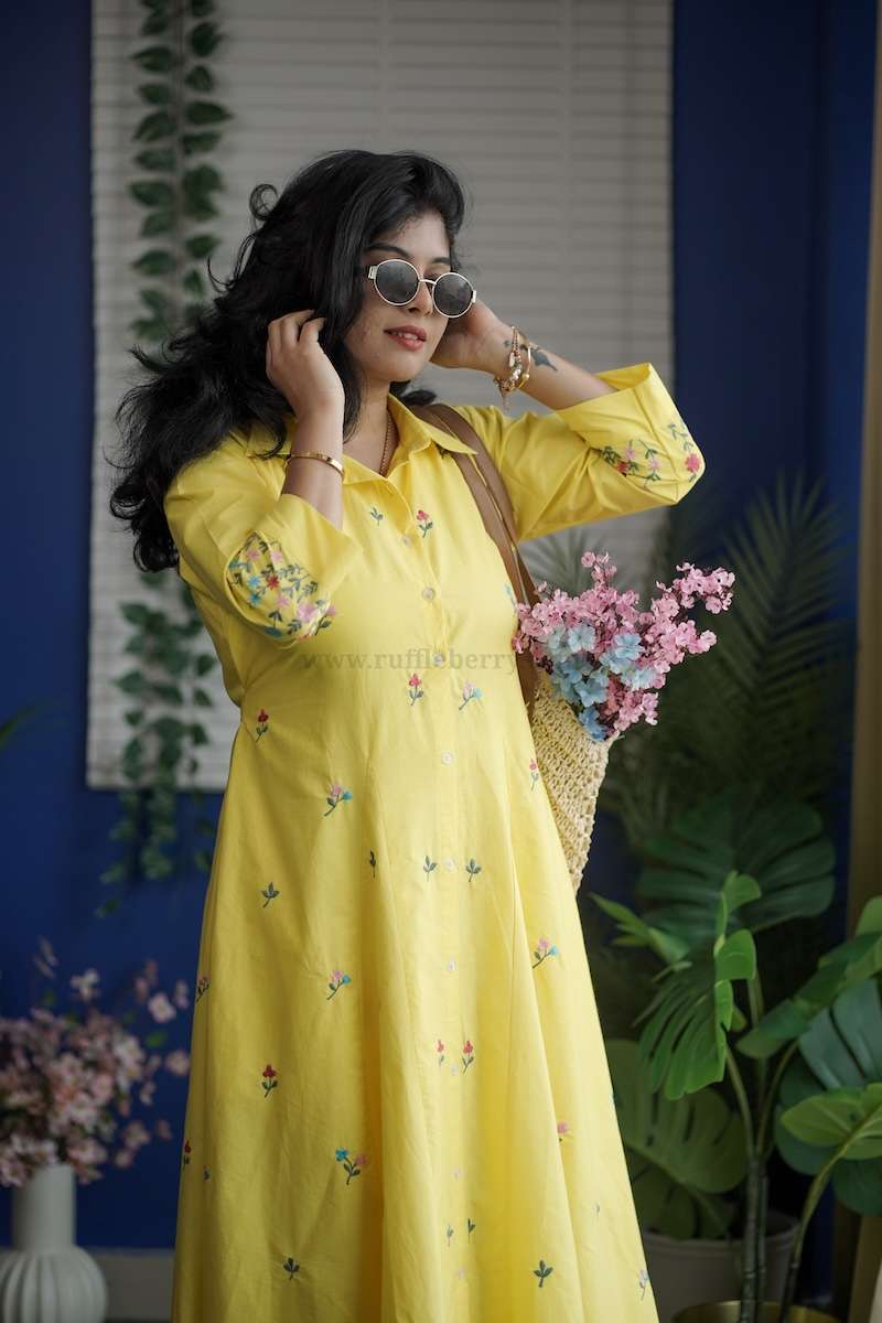 lila embroidered cotton shirt dress