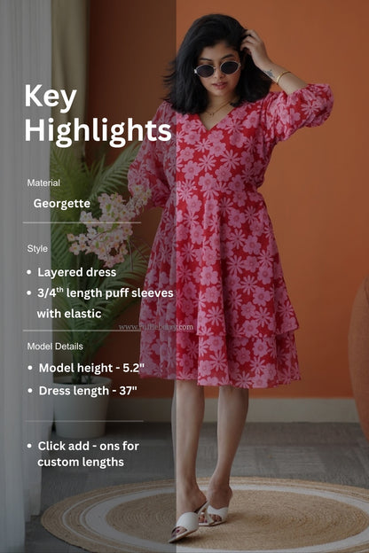 Breeze-In Red Georgette Layered Dress