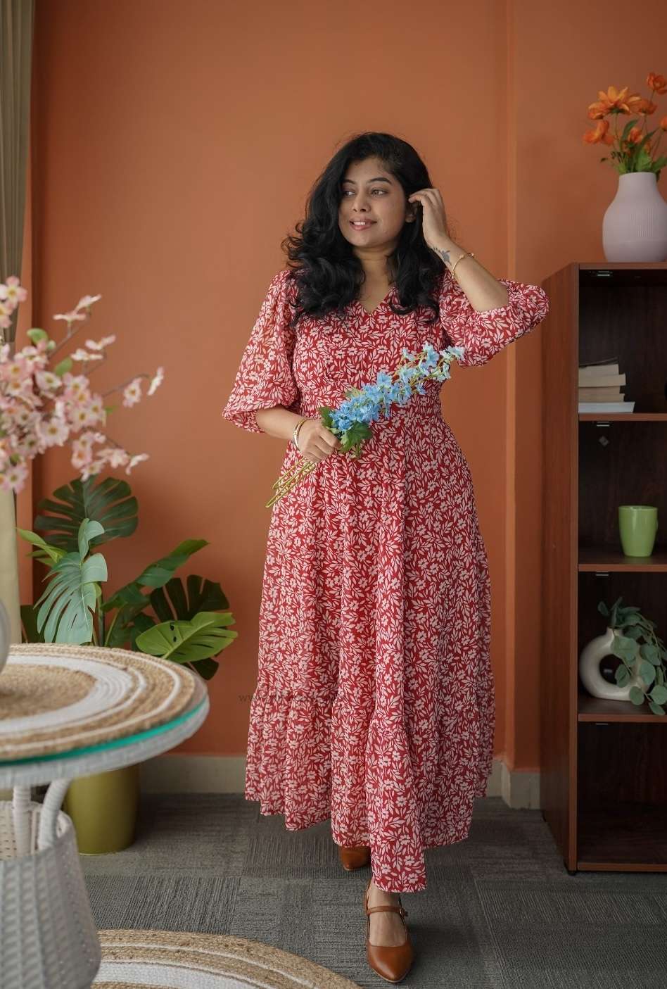 niva scarlet red georgette dress