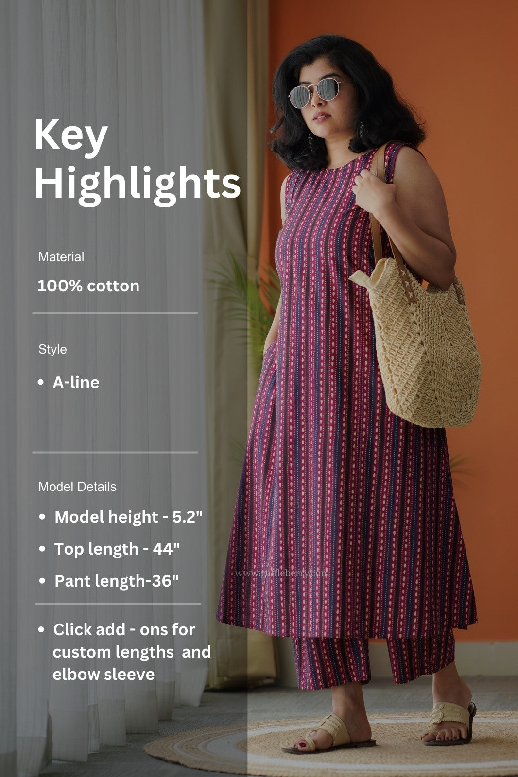 pyari plum a-line cotton co-ord set