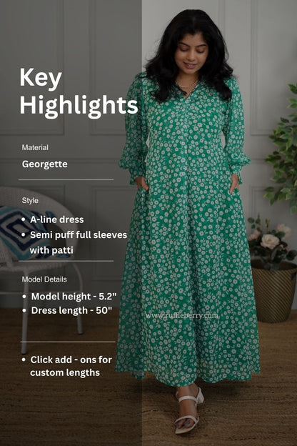 Jasbi Green Georgette A-line Dress