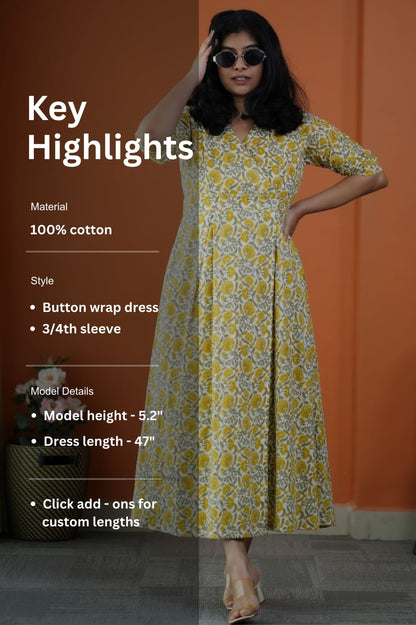 Saavan Ivory Cotton Button Wrap Dress