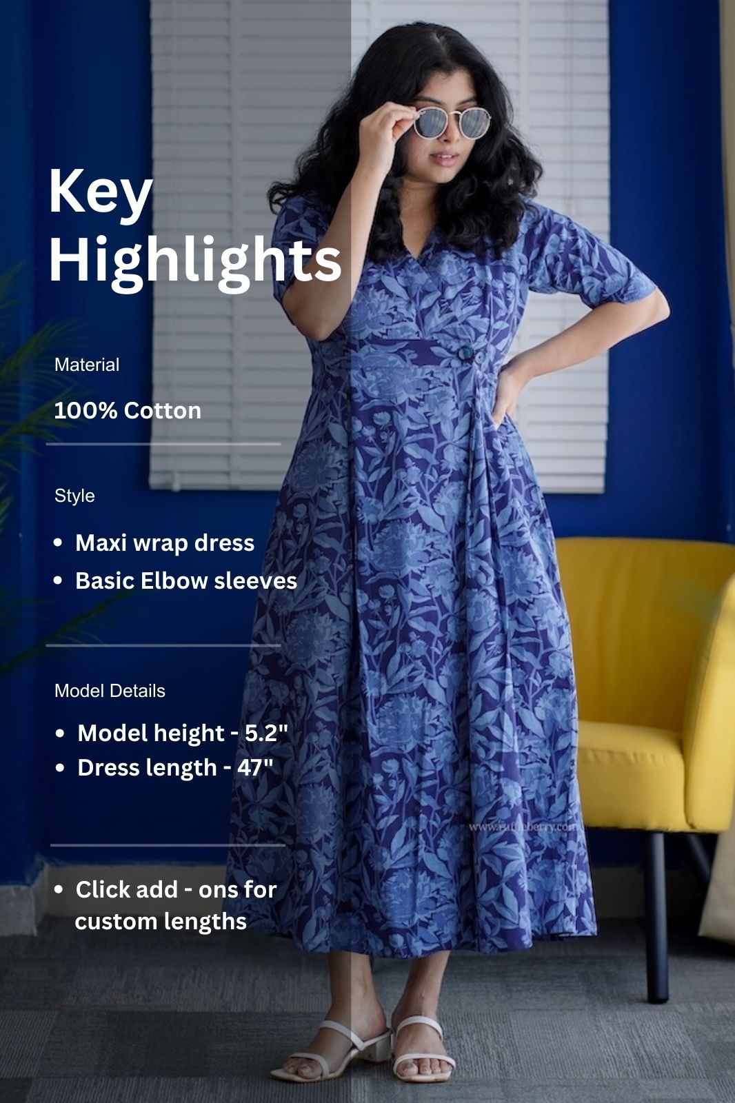 blueberry cotton wrap dress