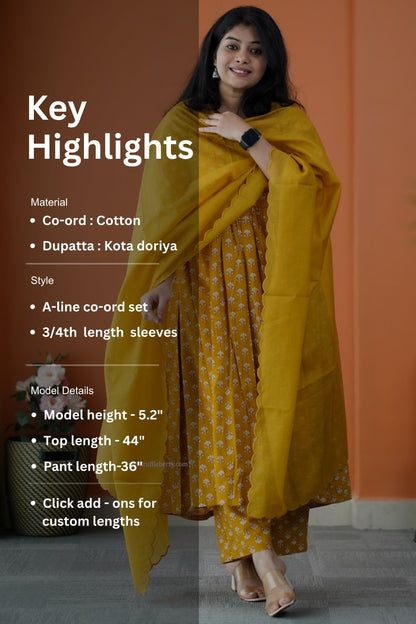 Nyra Mustard Yellow 3-Piece Cotton Co-ord Set
