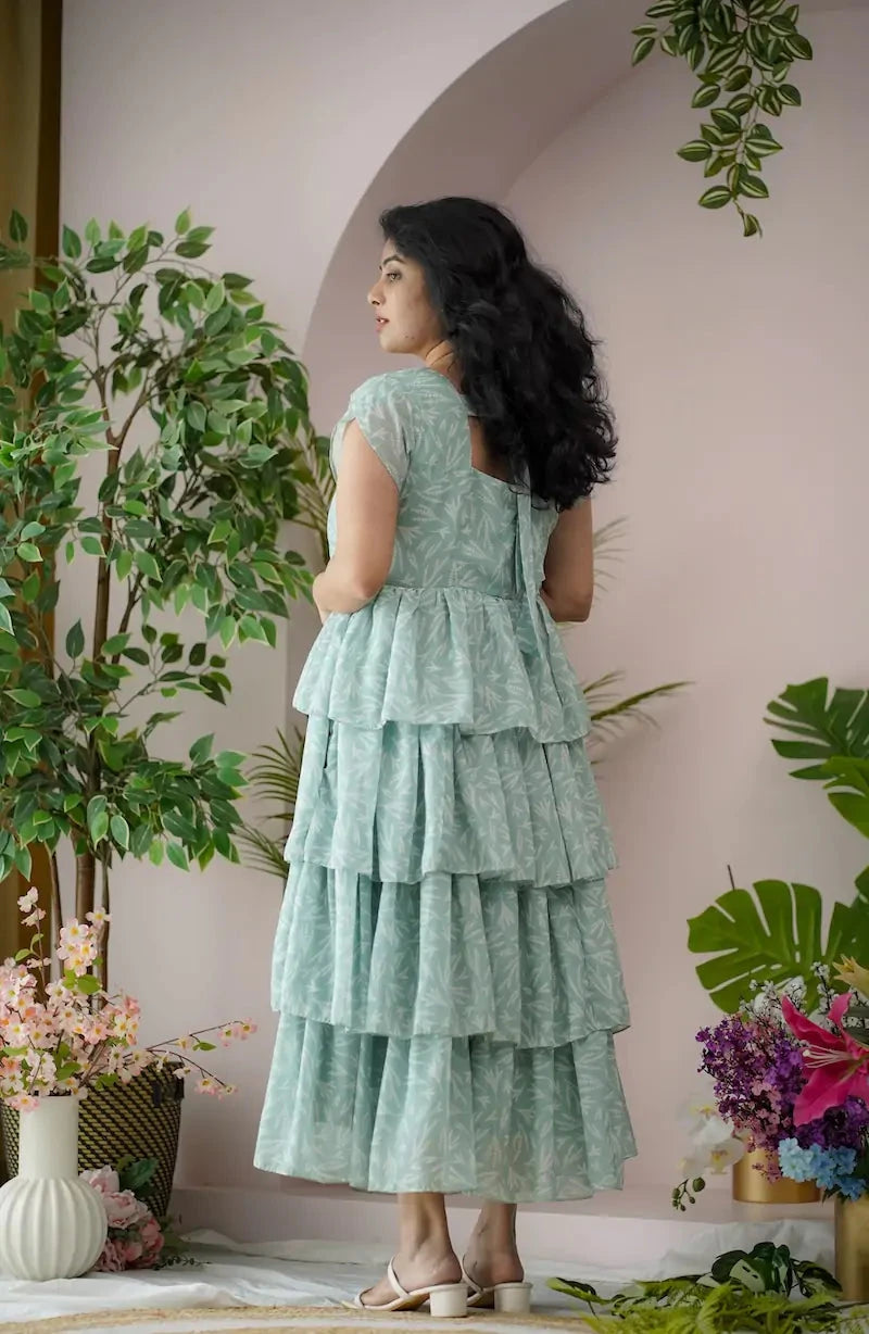 Maira SeaGreen Georgette Layered Dress