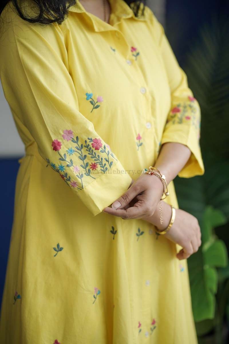 lila embroidered cotton shirt dress
