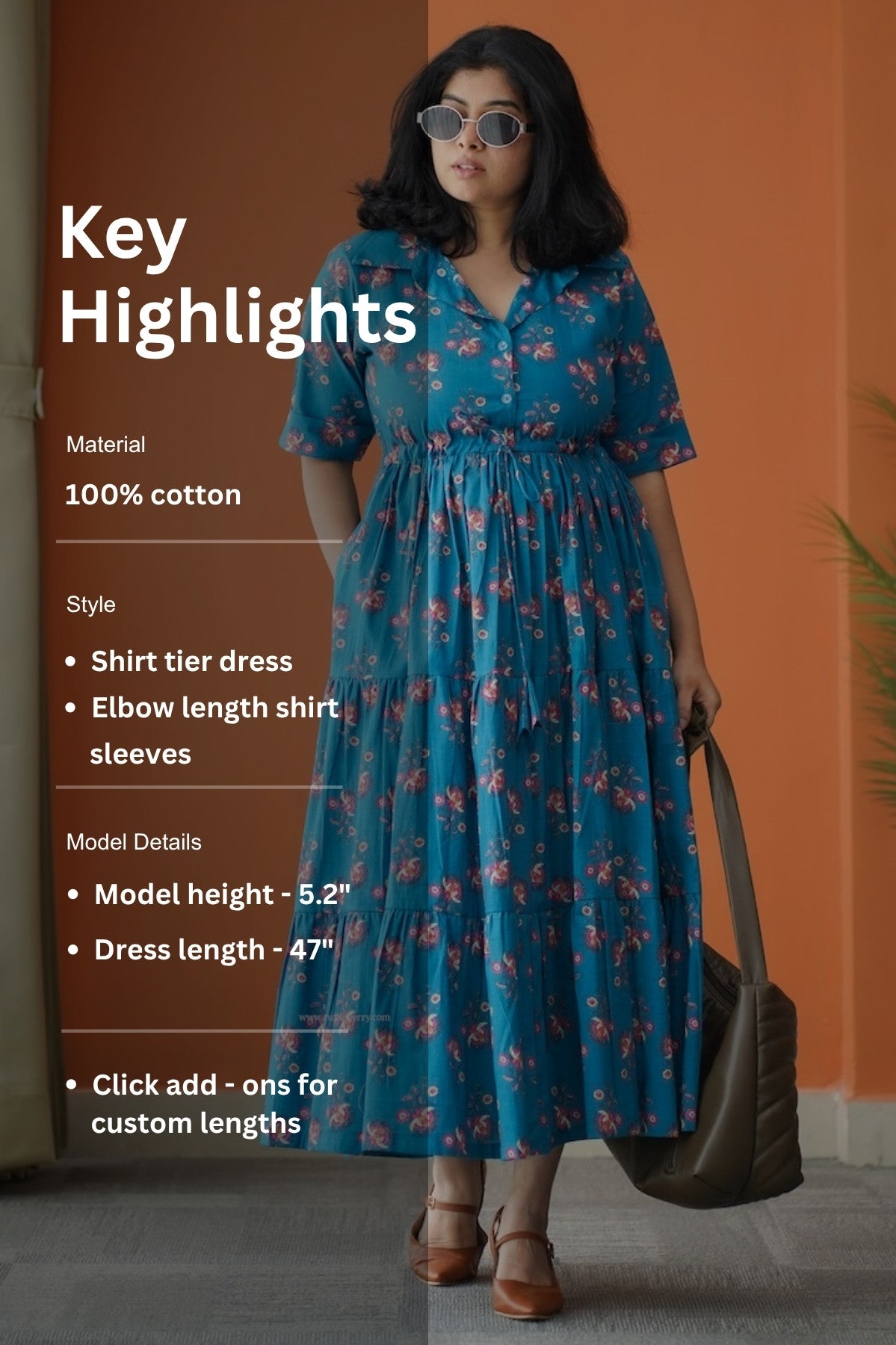 hazelshine teal cotton shirt tier dress