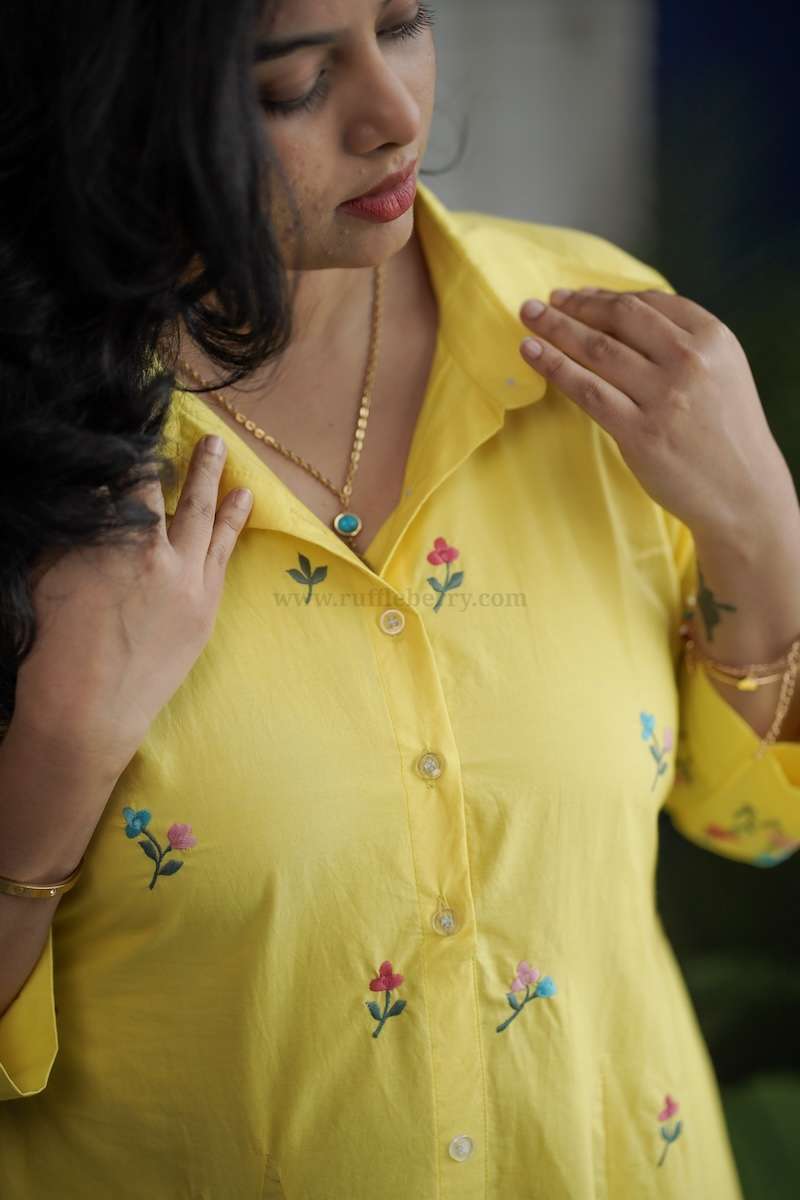 lila embroidered cotton shirt dress