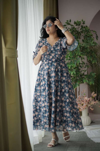 Maira DarkGrey Polka Georgette Dress