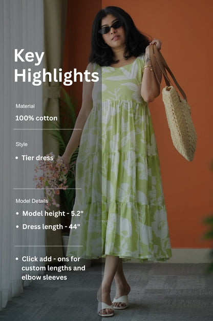 Hazelshine Pastel Green Cotton Tier Dress