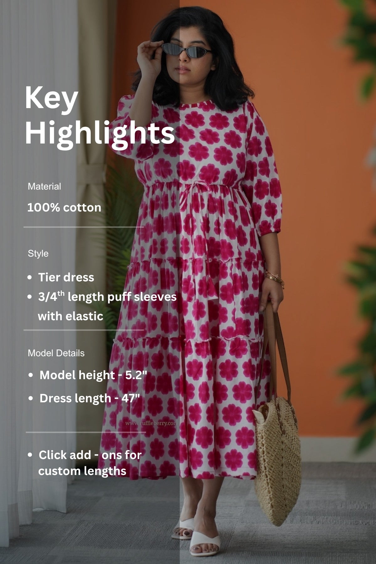 hazelshine pink floral cotton tier dress