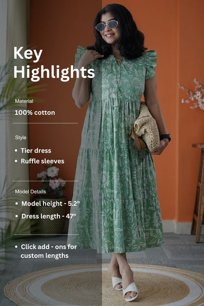 Jundaze Green Cotton tier Dress