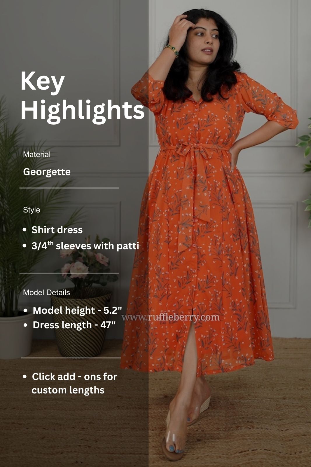 jasbi orange flared georgette shirt dress